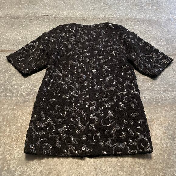 Rachel Roy Black Sequin Jacket Tunic Dress Small Full Zip Short Sleeve Pockets - Picture 8 of 12